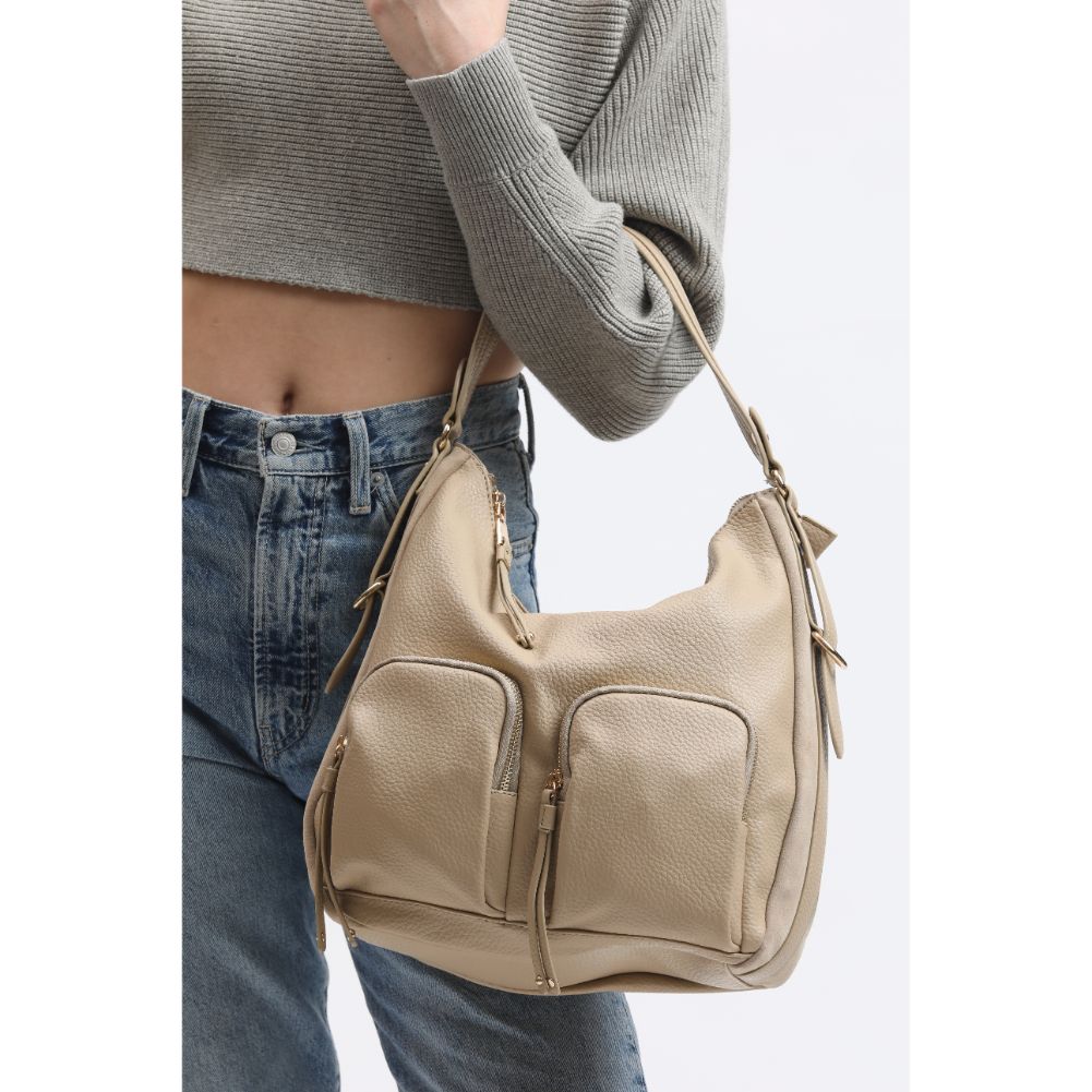 Woman wearing Natural Moda Luxe Marla Hobo 842017134039 View 4 | Natural