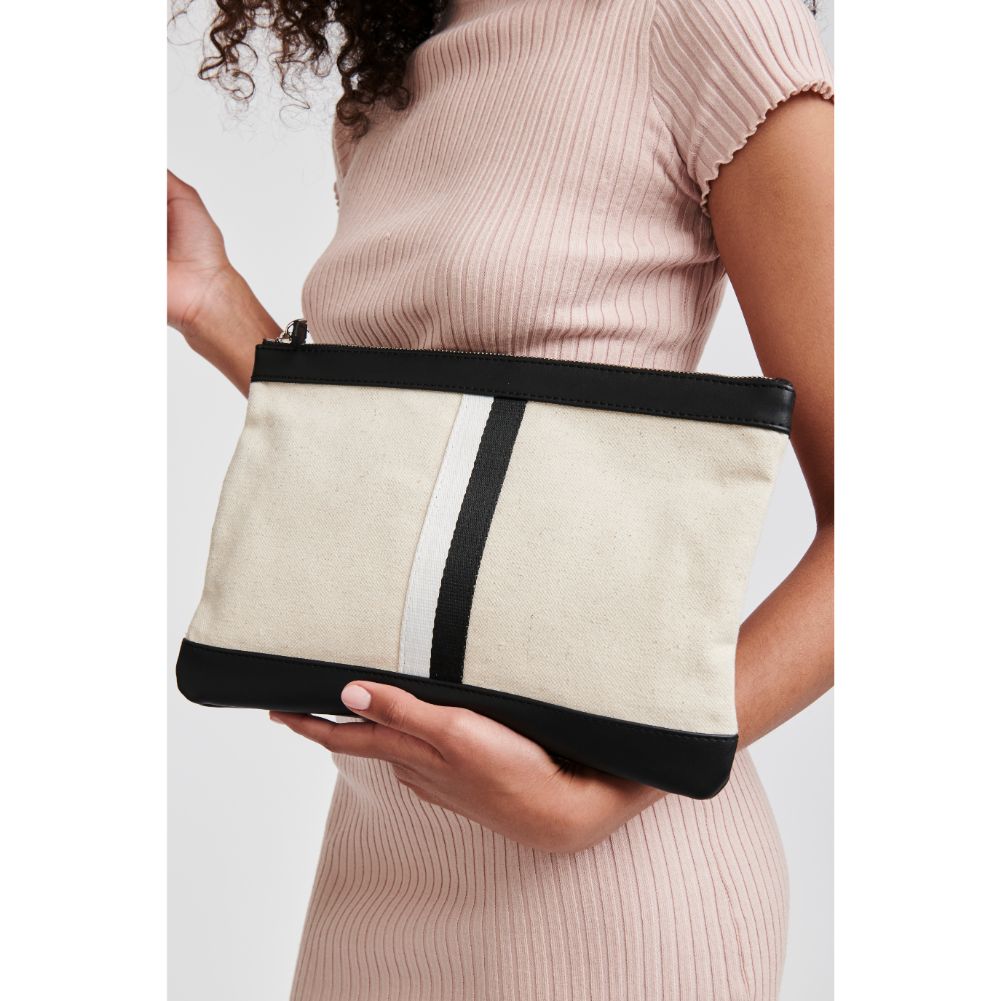 Woman wearing Beige Black Moda Luxe Ibiza Clutch 842017120247 View 1 | Beige Black