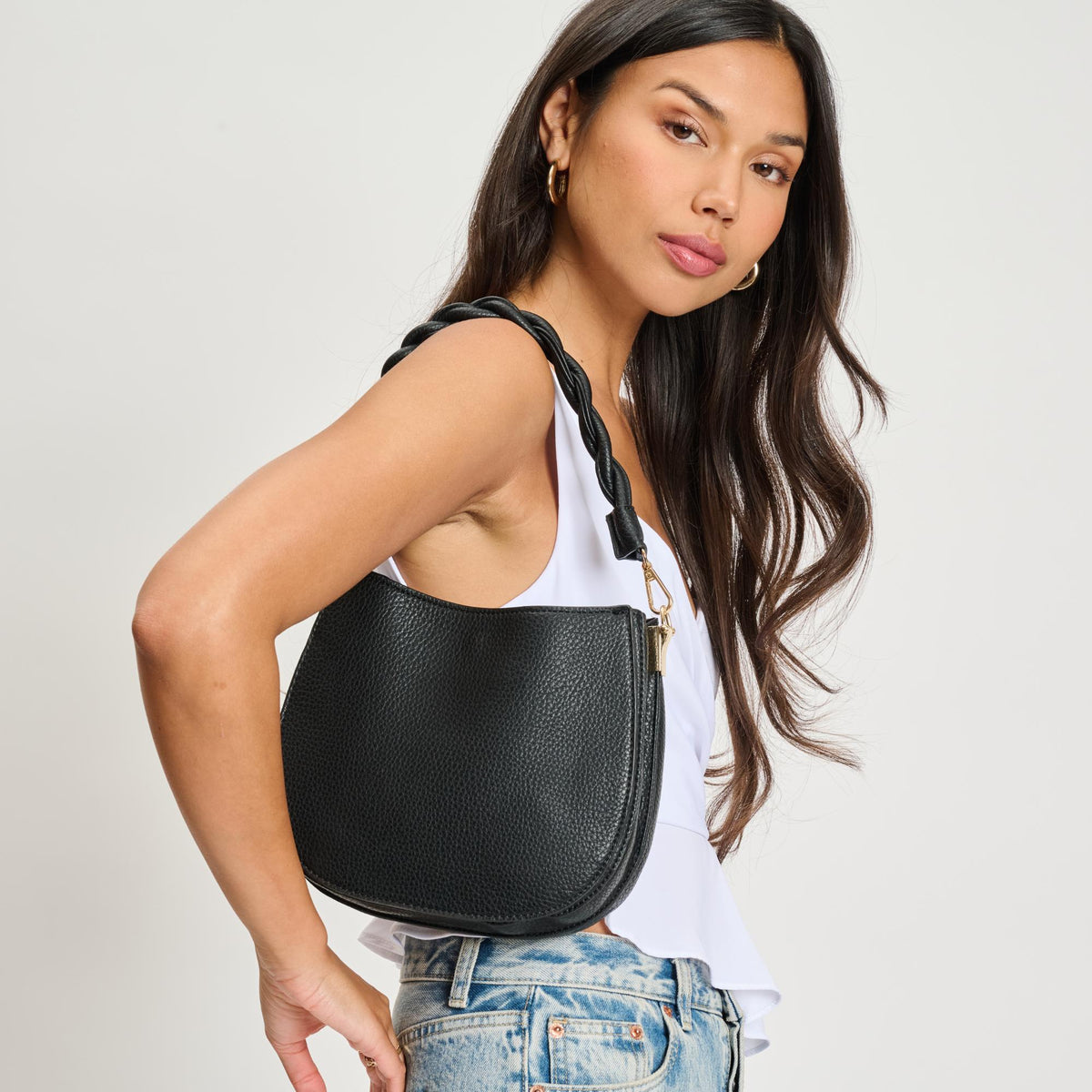 Woman wearing Black Moda Luxe Glamique Crossbody 842017134831 View 1 | Black