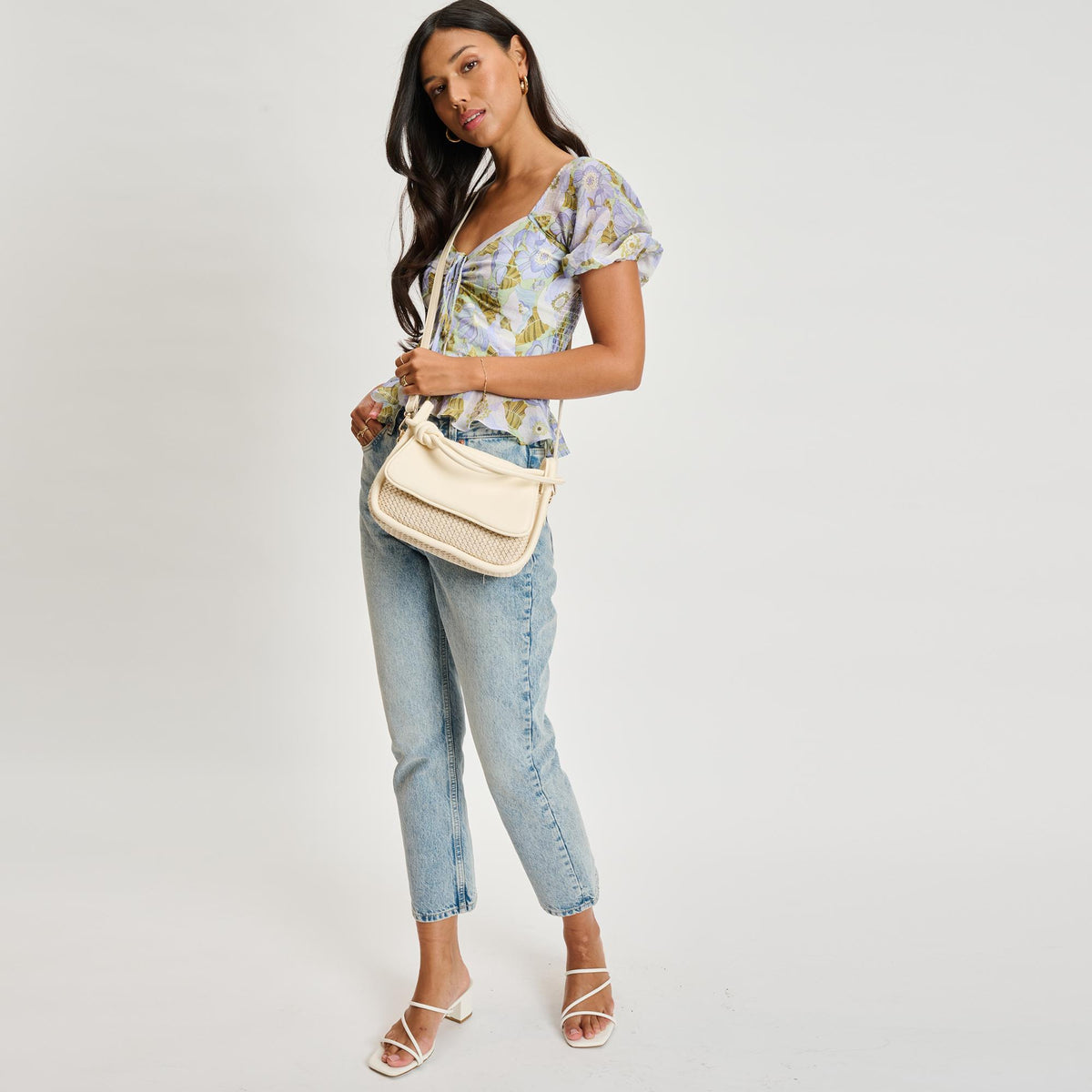 Woman wearing Oatmilk Moda Luxe Sirenity Crossbody 842017135258 View 3 | Oatmilk