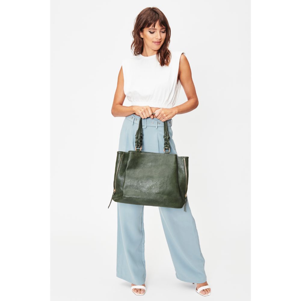 Woman wearing Hunter Green Moda Luxe Clementine Tote 842017128083 View 4 | Hunter Green