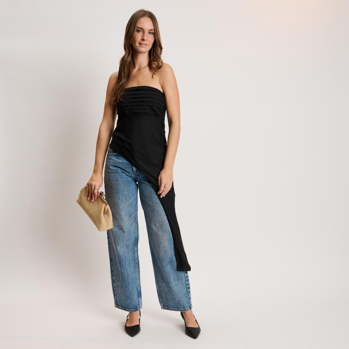 Woman wearing Natural Moda Luxe Bianca Clutch 842017141457 View 3 | Natural
