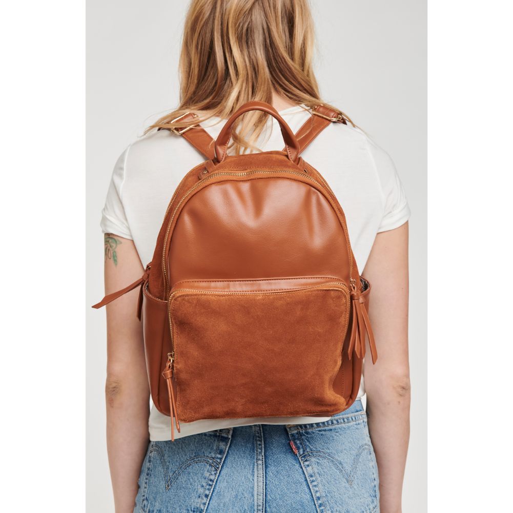 Woman wearing Tan Moda Luxe Blair Backpack 842017127369 View 4 | Tan