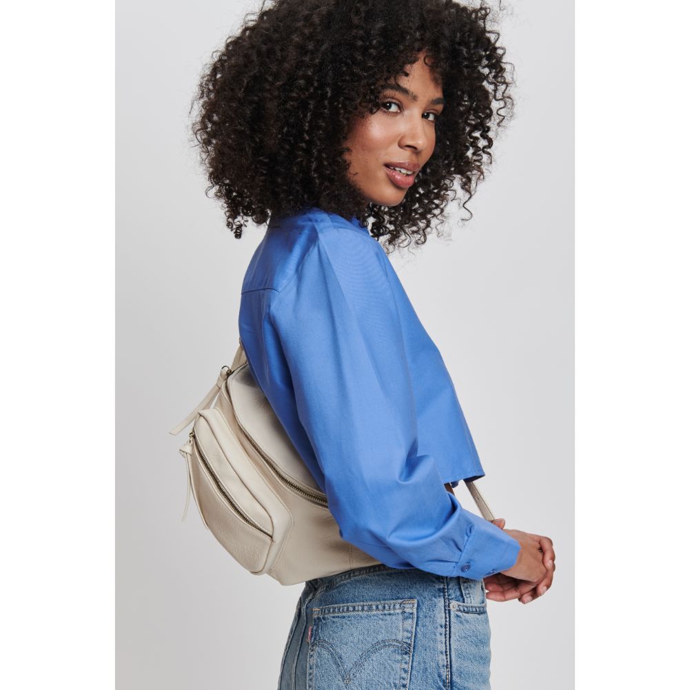 Woman wearing Ivory Moda Luxe Samira Belt Bag 842017132769 View 2 | Ivory