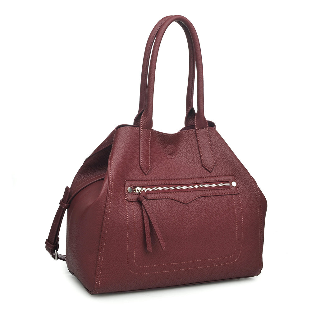 Woman wearing Burgundy Moda Luxe Camden Tote 842017116745 View 6 | Burgundy