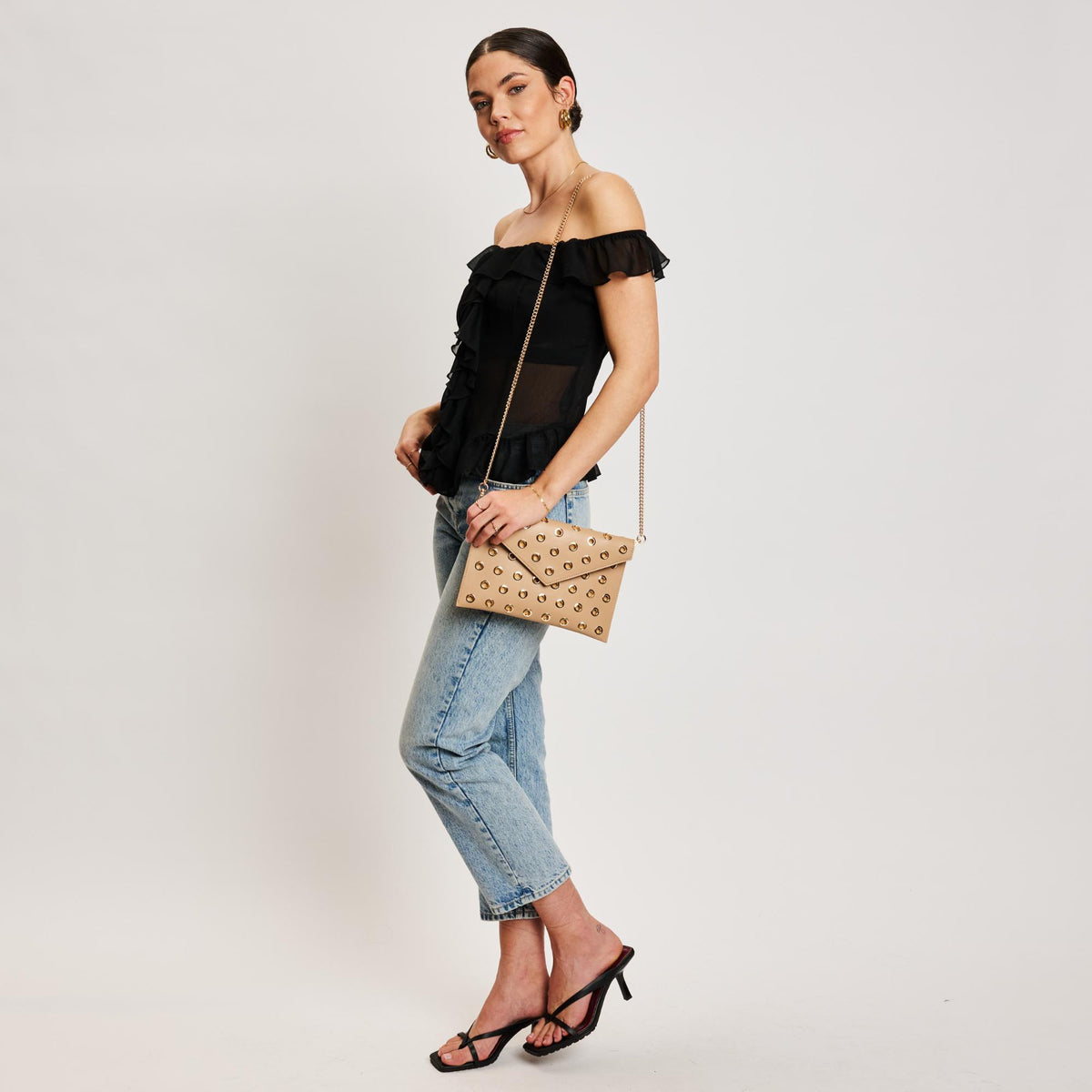 Woman wearing Nude Moda Luxe Ramona Crossbody 842017138815 View 2 | Nude