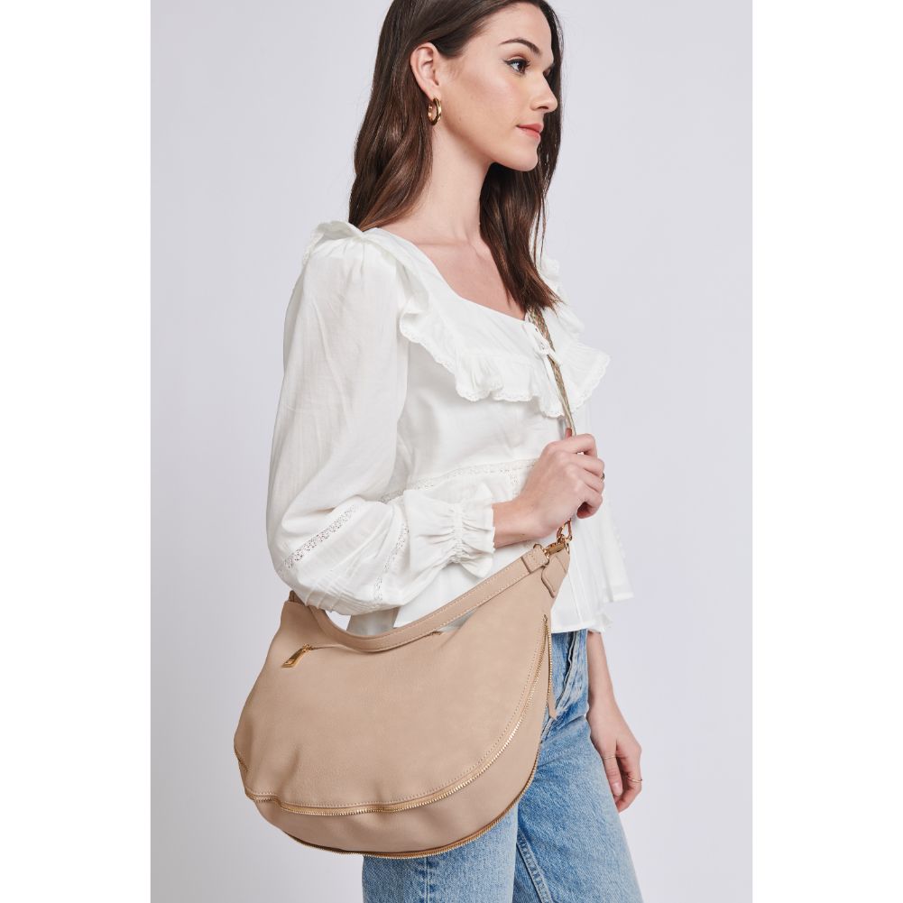 Woman wearing Natural Moda Luxe Ruby Hobo 842017129363 View 2 | Natural