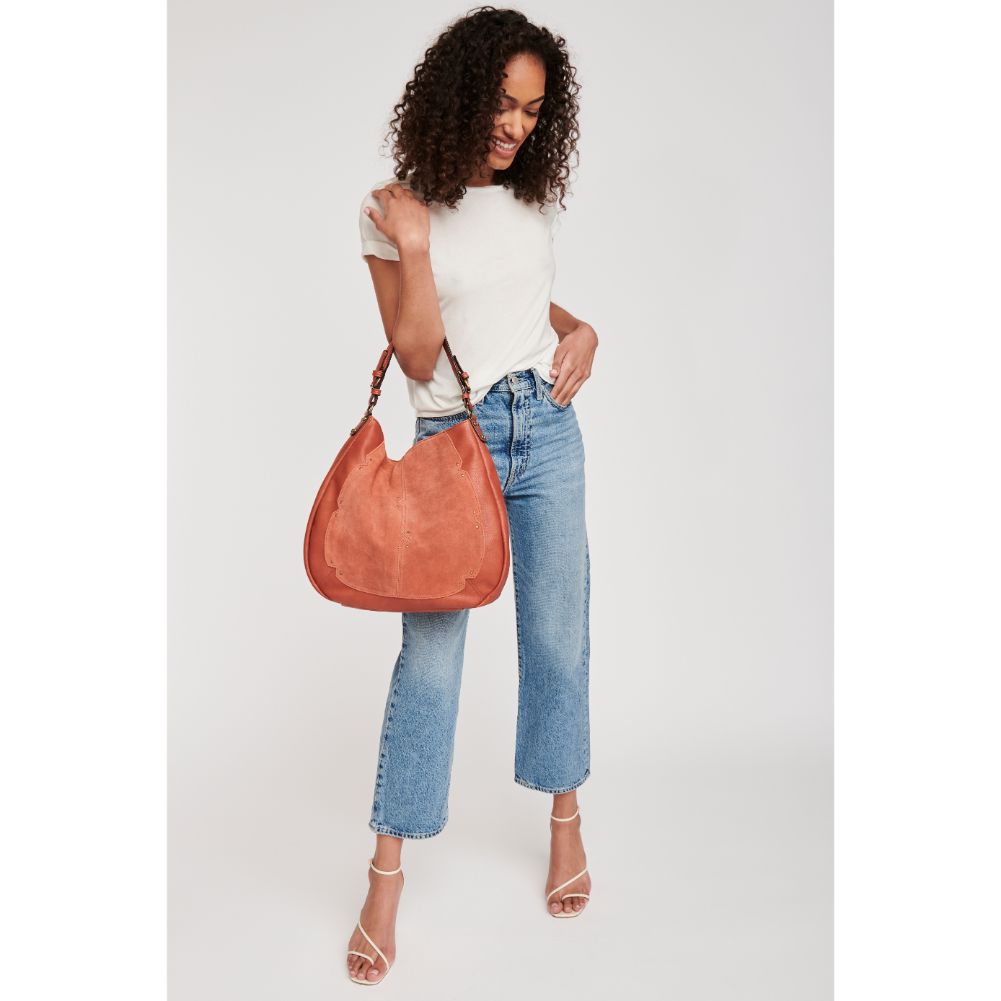 Woman wearing Rust Moda Luxe Jolie Hobo 842017120865 View 2 | Rust
