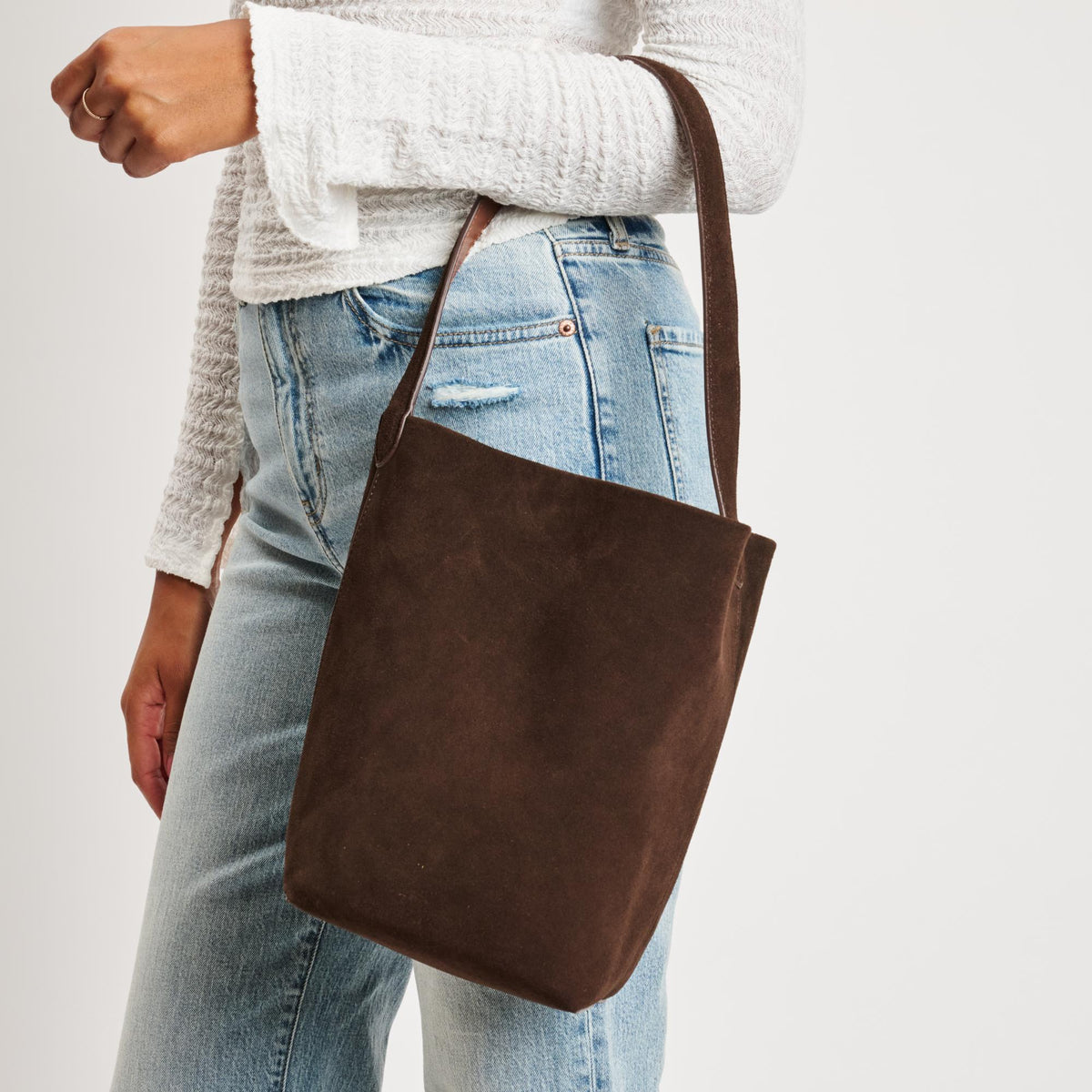 Woman wearing Chocolate Moda Luxe Colette Bucket 842017138990 View 1 | Chocolate
