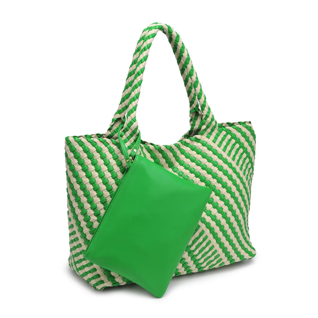 Woman wearing Green Ivory Moda Luxe Solana - Mixed Material Tote 842017138594 View 6 | Green Ivory