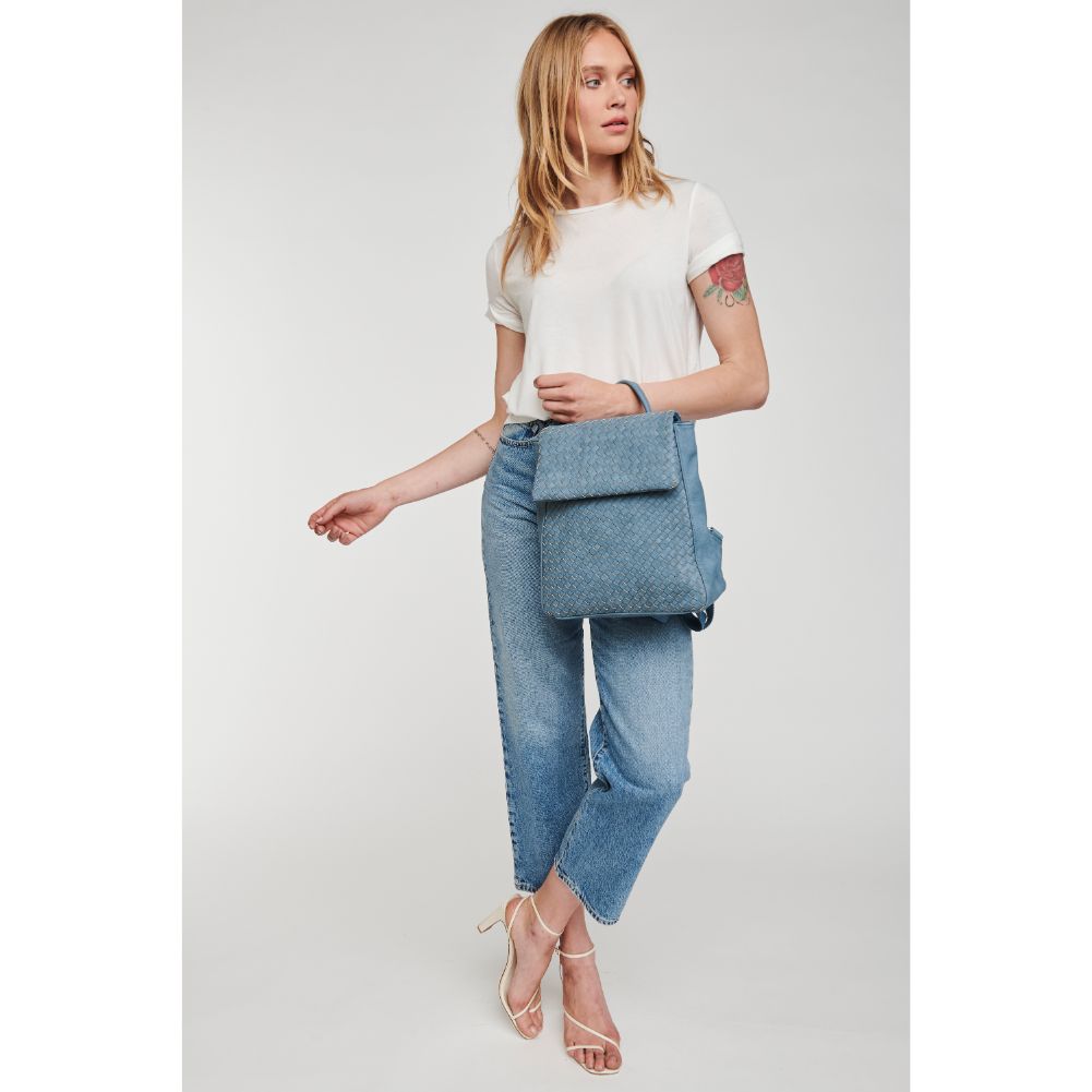 Woman wearing Denim Moda Luxe Aurie Backpack 842017127291 View 3 | Denim