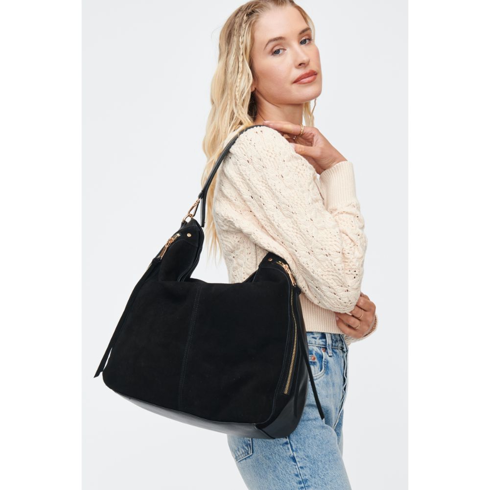 Woman wearing Black Moda Luxe Emilia Hobo 842017130666 View 1 | Black