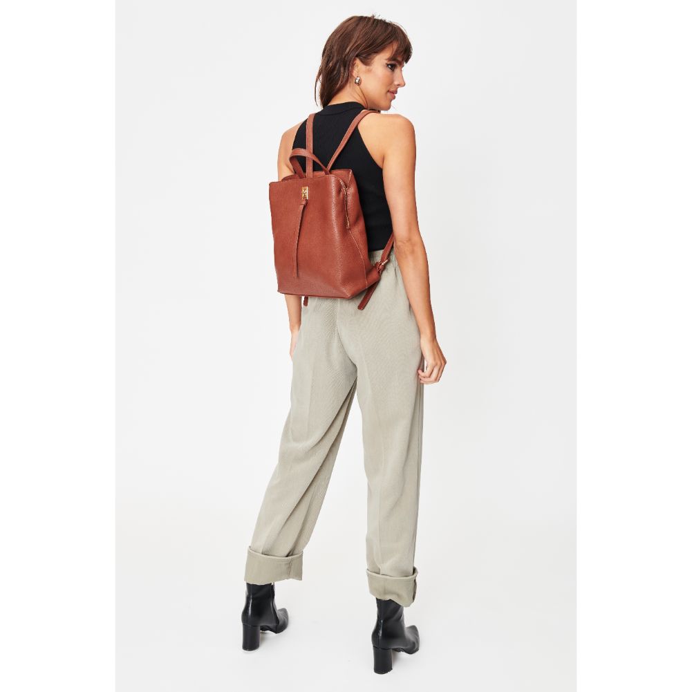 Woman wearing Cognac Moda Luxe Sylvia Backpack 842017128311 View 3 | Cognac