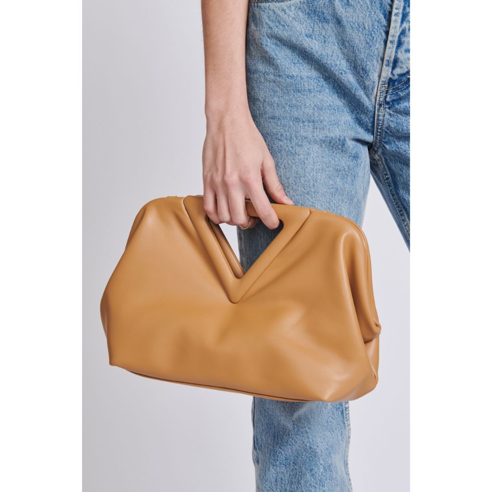 Woman wearing Camel Moda Luxe Kendra Crossbody 842017129042 View 3 | Camel