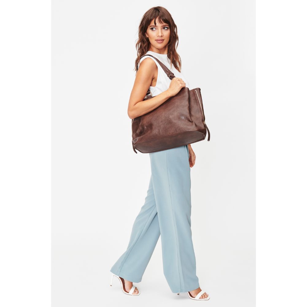 Woman wearing Espresso Moda Luxe Clementine Tote 842017128069 View 3 | Espresso