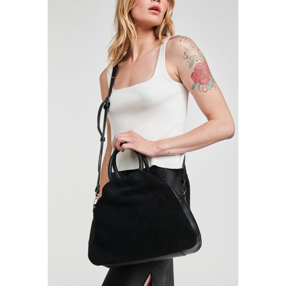 Woman wearing Black Moda Luxe Addy Satchel 842017126348 View 1 | Black