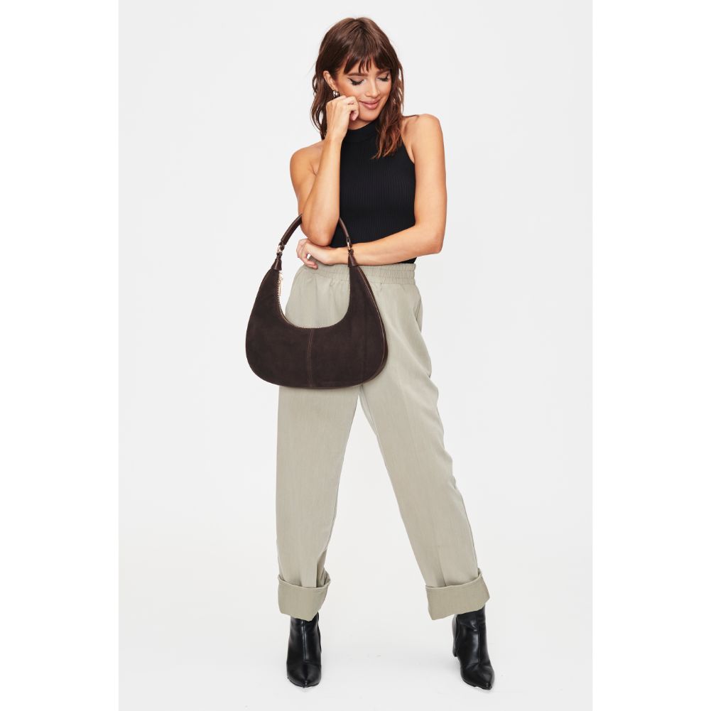 Woman wearing Chocolate Moda Luxe Teresa Shoulder Bag 842017128274 View 2 | Chocolate