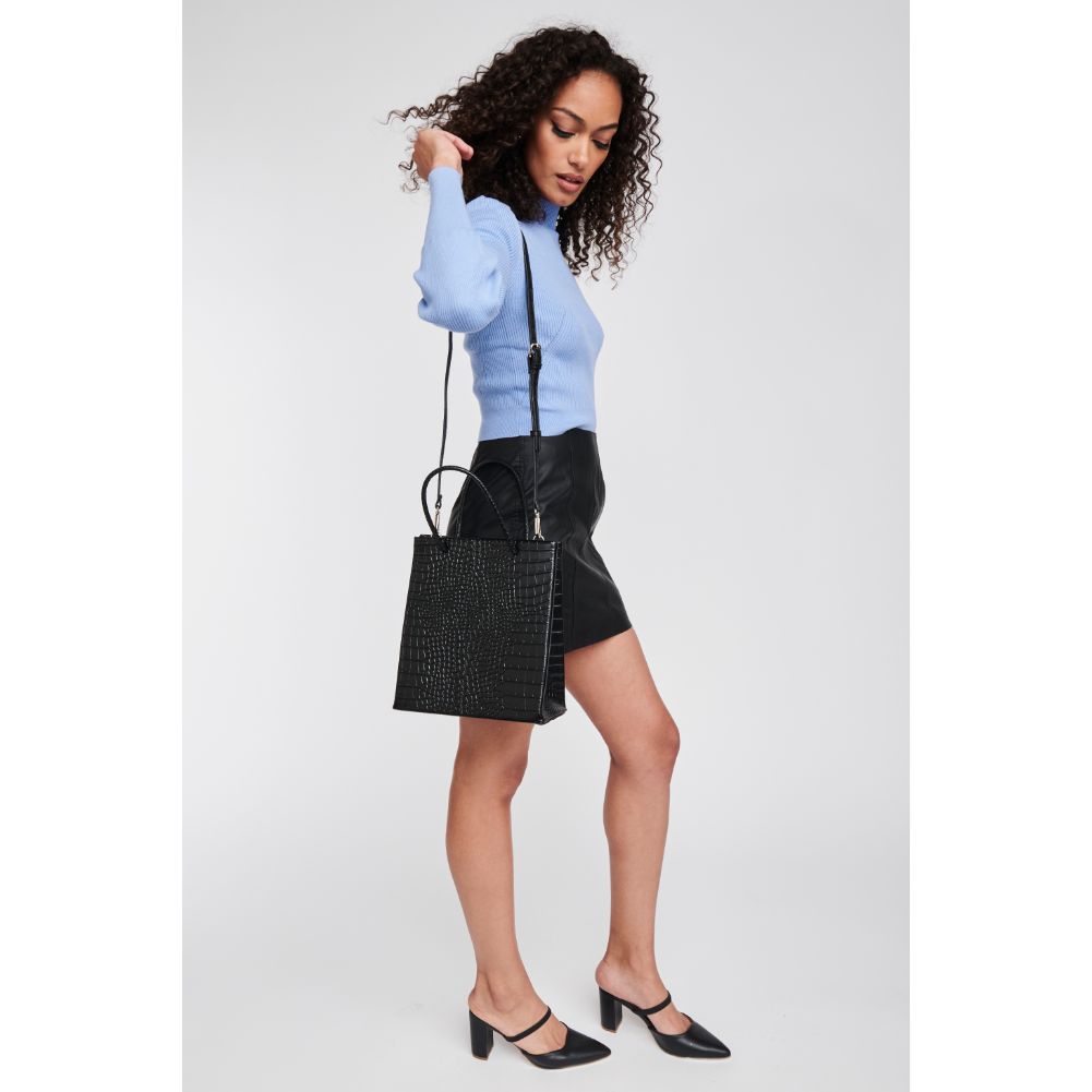 Woman wearing Black Moda Luxe Piper Tote 842017125099 View 4 | Black
