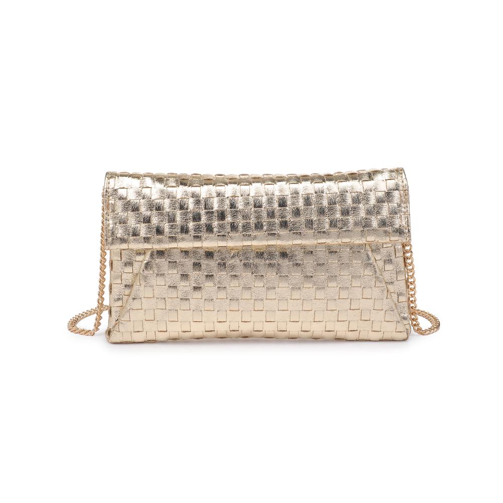 Woman wearing Gold Moda Luxe Priscilla Clutch 842017136552 View 5 | Gold