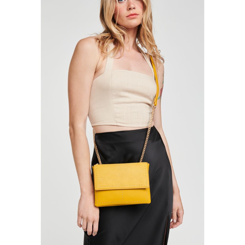 Woman wearing Mustard Moda Luxe Fate Crossbody 842017111610 View 1 | Mustard