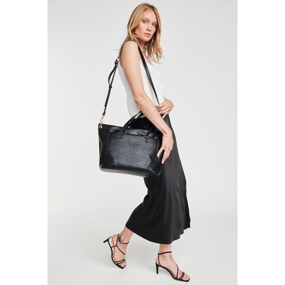 Woman wearing Black Moda Luxe Becka Tote 842017126553 View 3 | Black