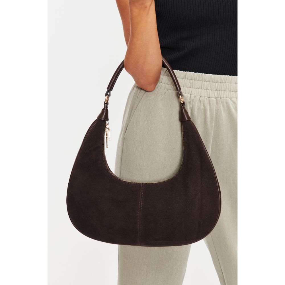 Woman wearing Chocolate Moda Luxe Teresa Shoulder Bag 842017128274 View 1 | Chocolate