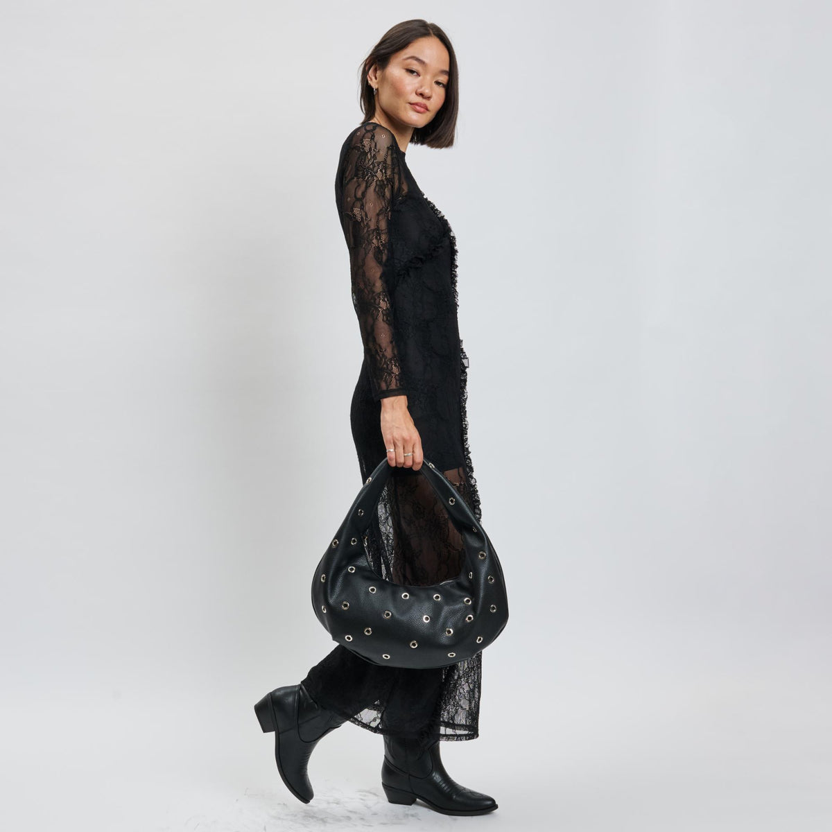 Woman wearing Black Moda Luxe Riot Shoulder Bag 842017139751 View 3 | Black