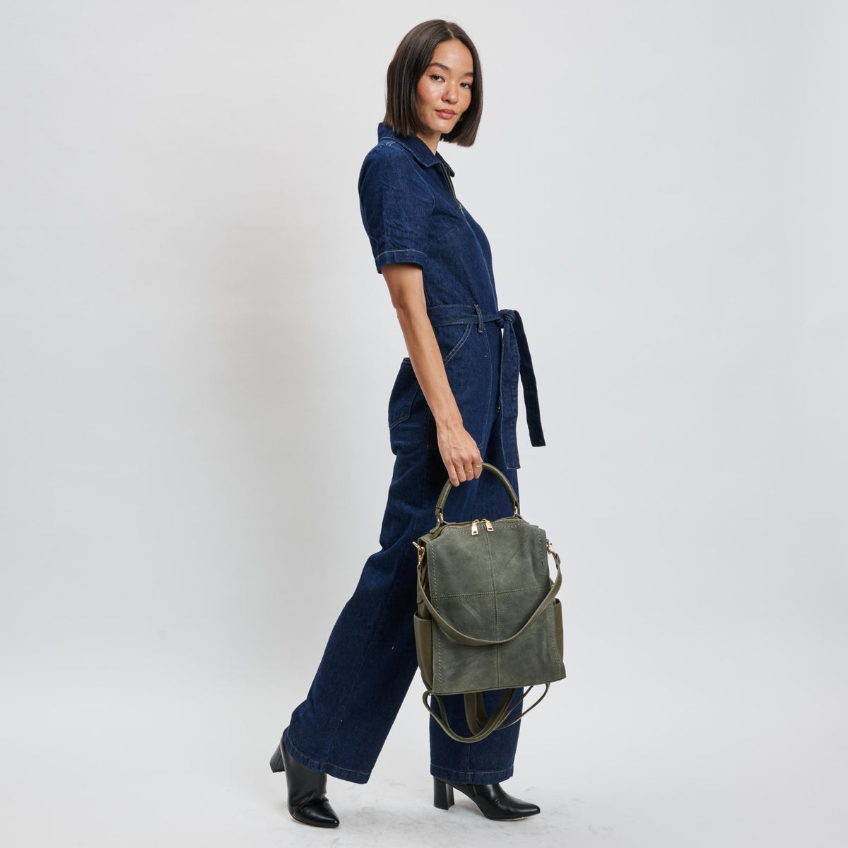 Woman wearing Olive Moda Luxe Brette Backpack 842017114697 View 4 | Olive