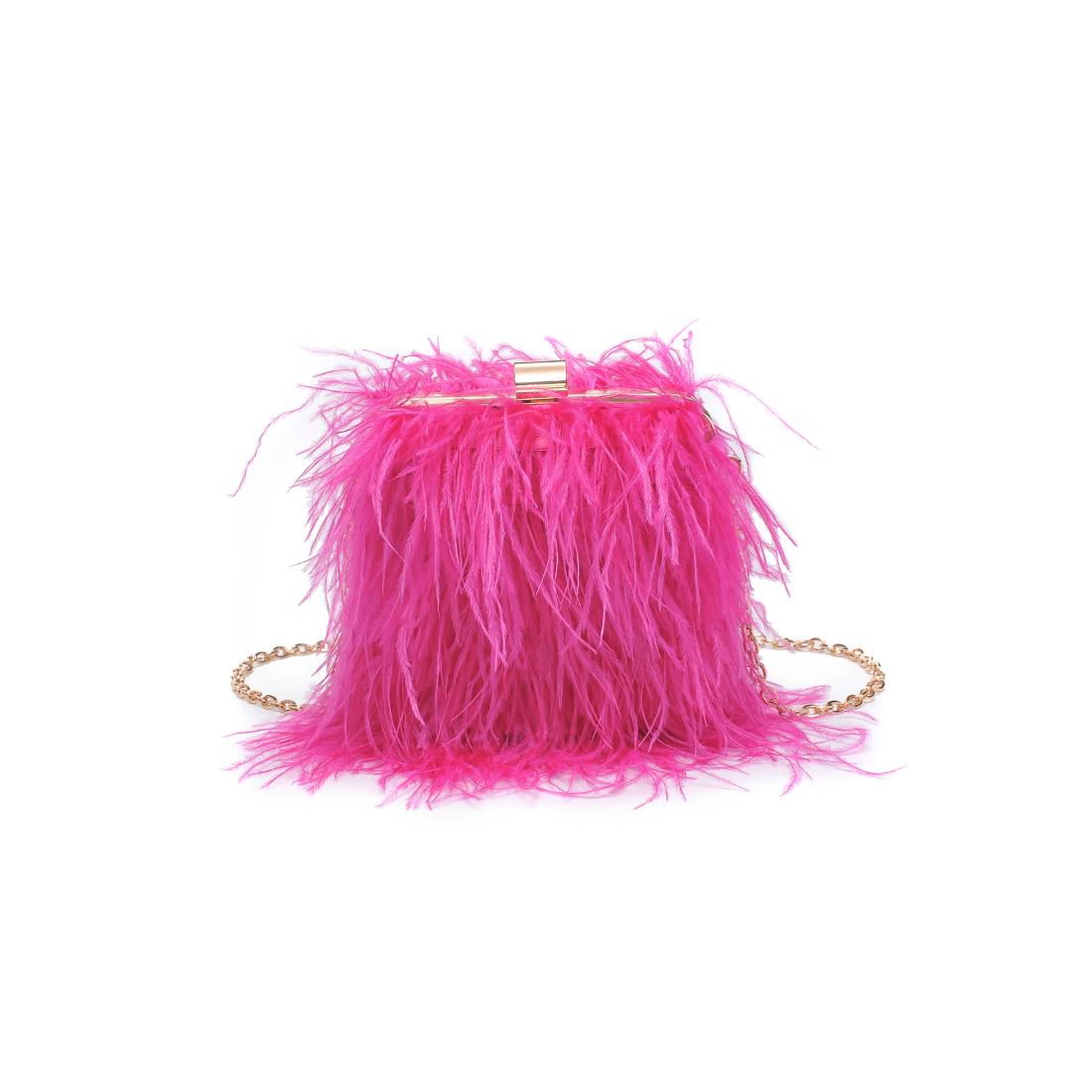 Woman wearing Hot Pink Moda Luxe Feathered Flair Evening Bag 842017138822 View 5 | Hot Pink