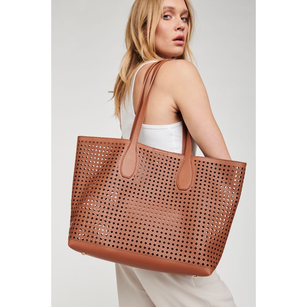 Woman wearing Tan Moda Luxe Brazil Tote 842017124221 View 2 | Tan