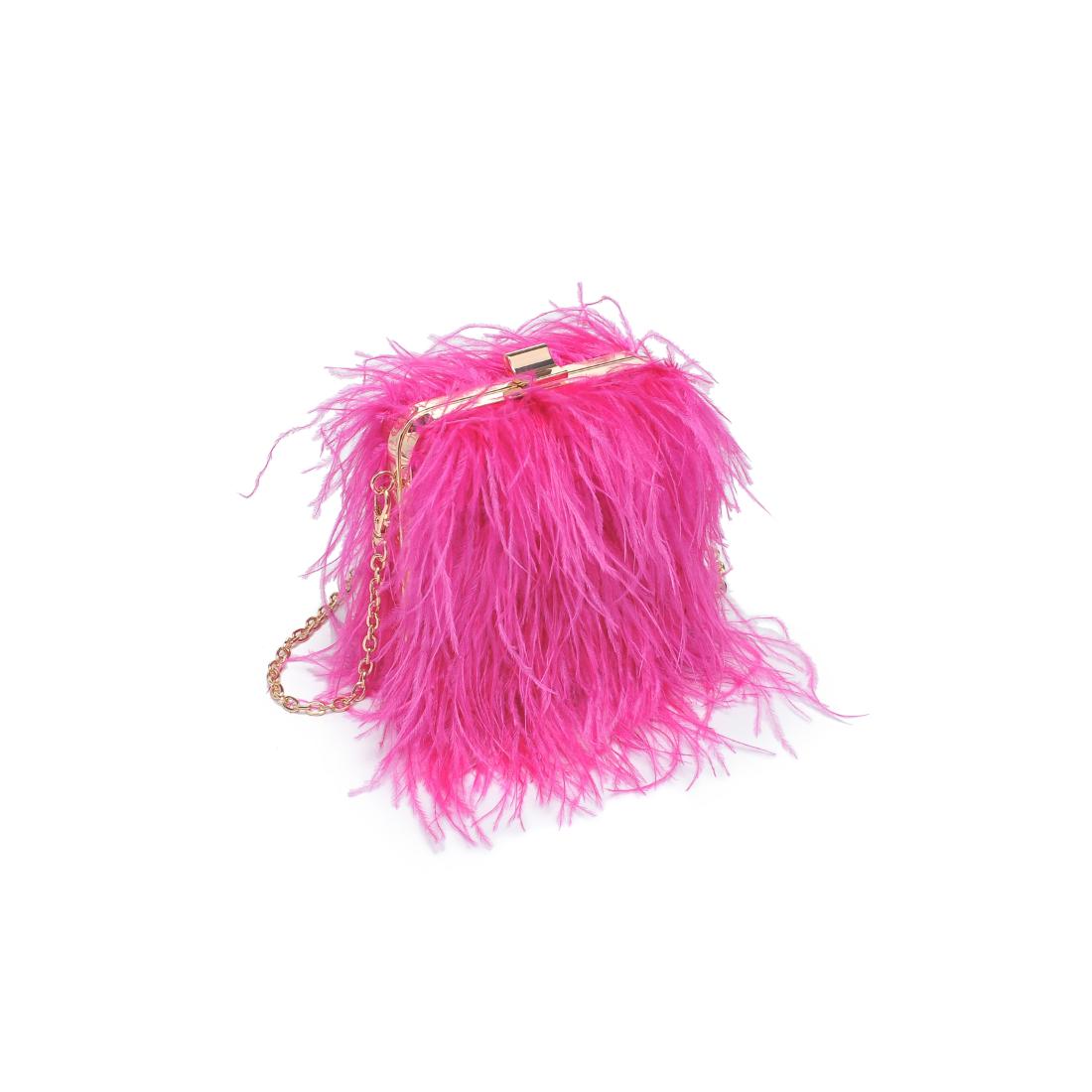 Woman wearing Hot Pink Moda Luxe Feathered Flair Evening Bag 842017138822 View 6 | Hot Pink