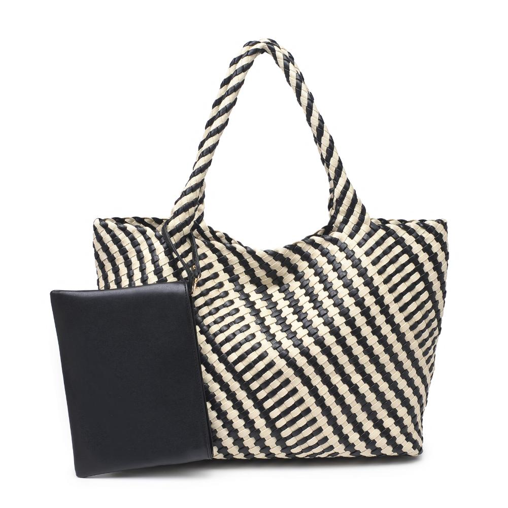 Woman wearing Black Ivory Moda Luxe Solana - Mixed Material Tote 842017135777 View 5 | Black Ivory