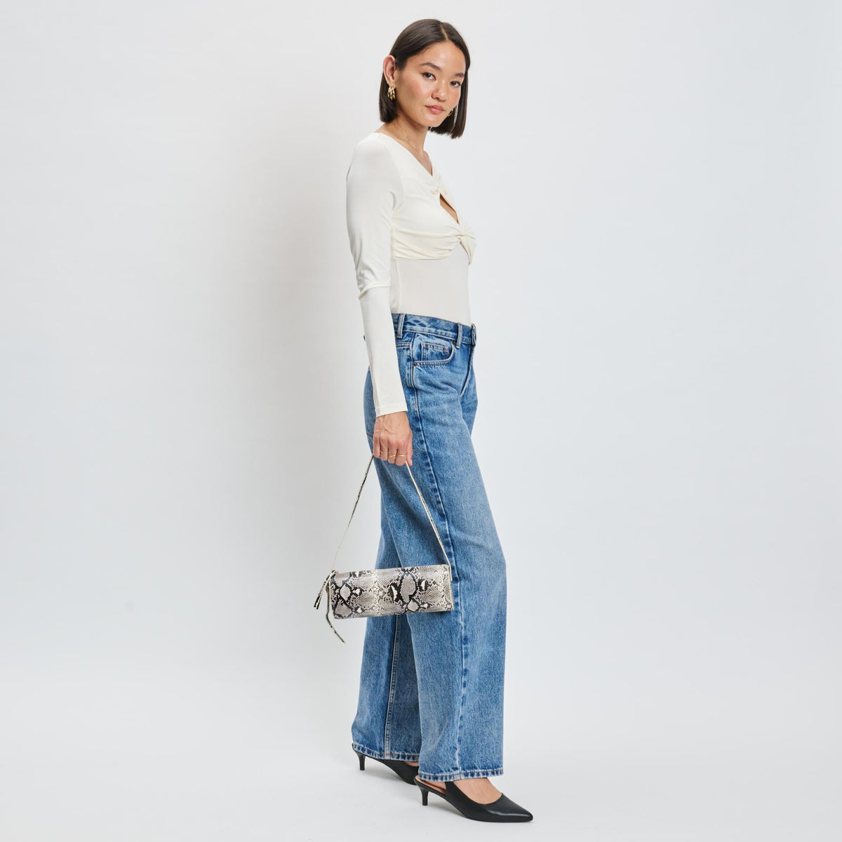 Woman wearing Natural Moda Luxe Mila Shoulder Bag 842017139263 View 3 | Natural