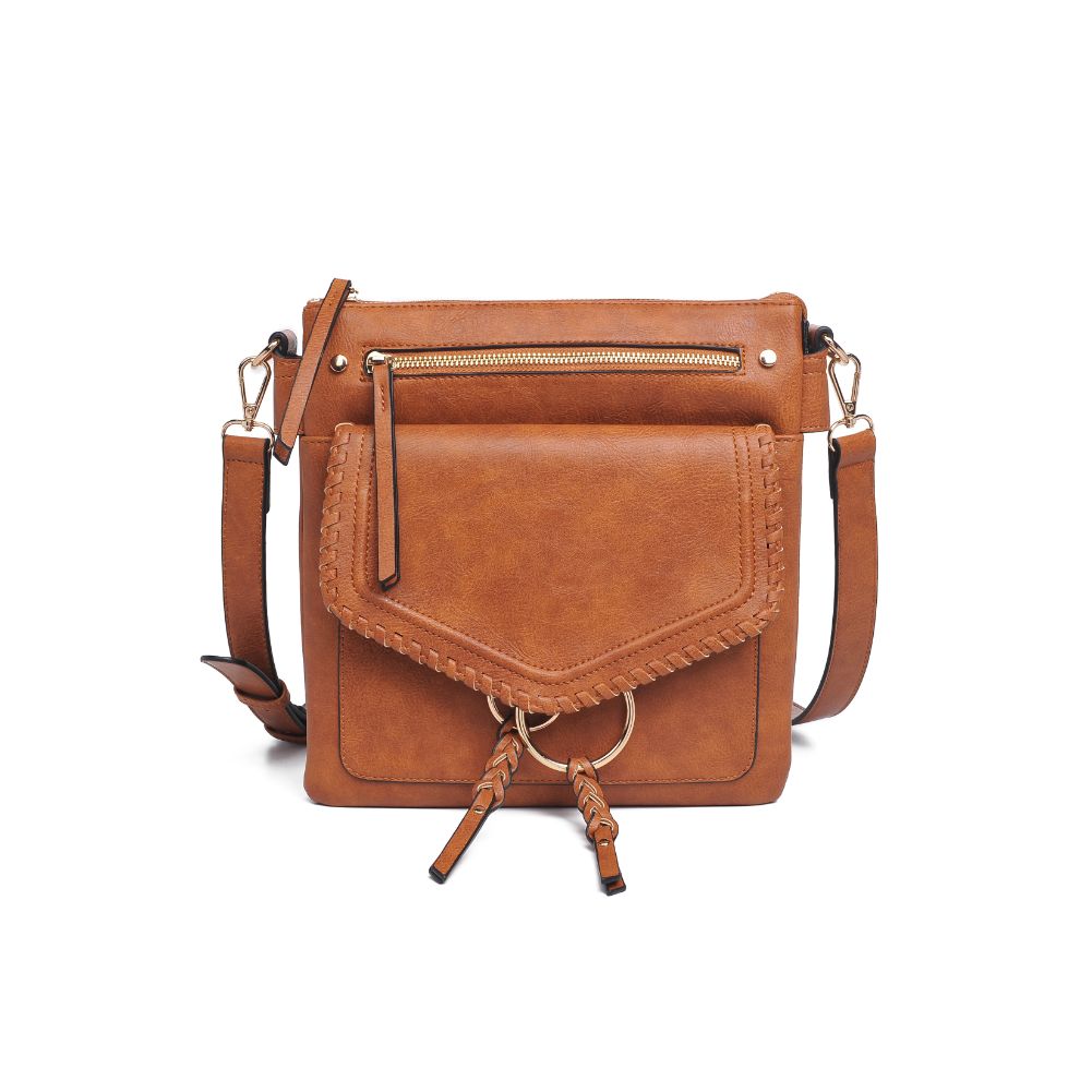 Woman wearing Tan Moda Luxe Leslie Messenger 842017128182 View 5 | Tan