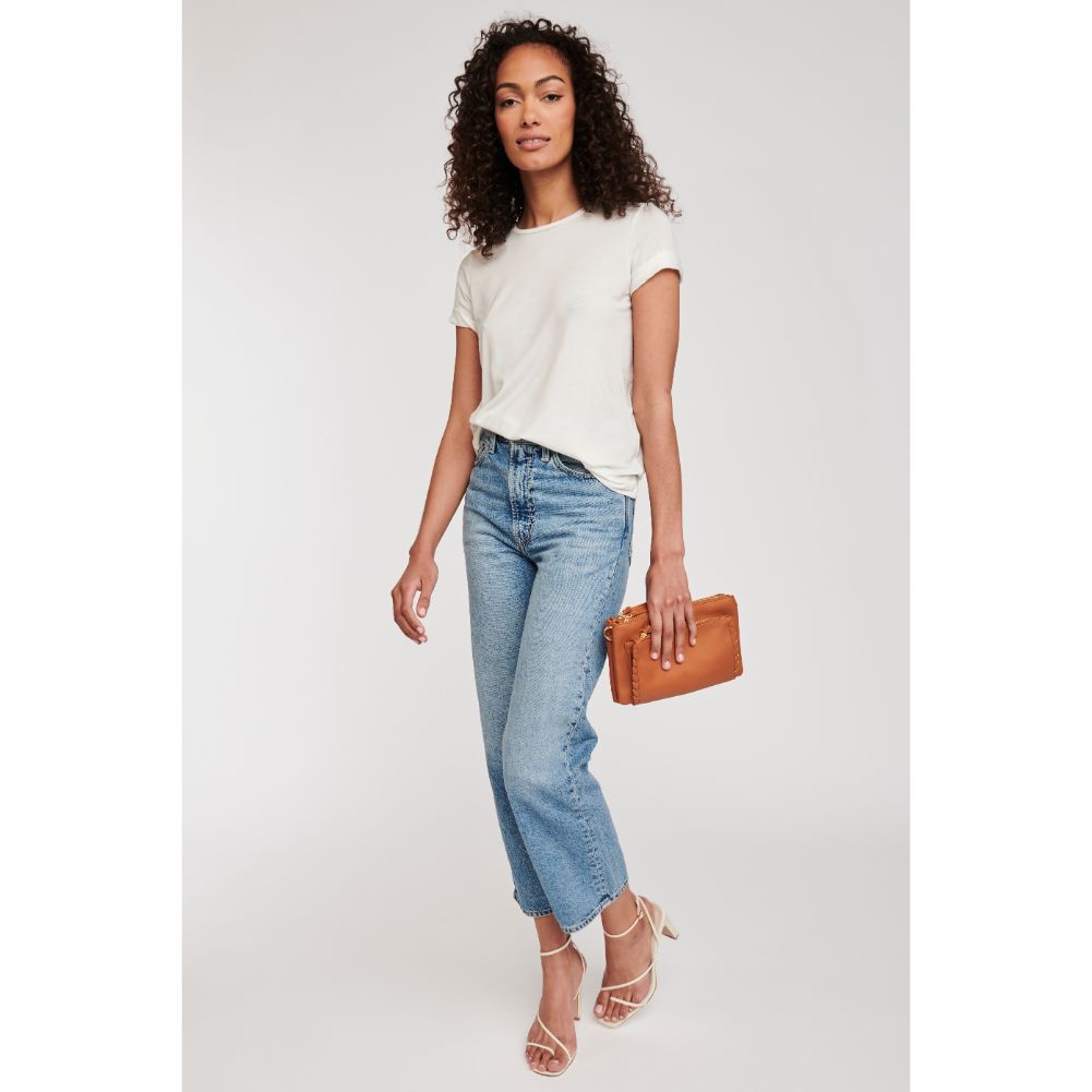 Woman wearing Tan Moda Luxe Kenzie Crossbody 842017127314 View 3 | Tan