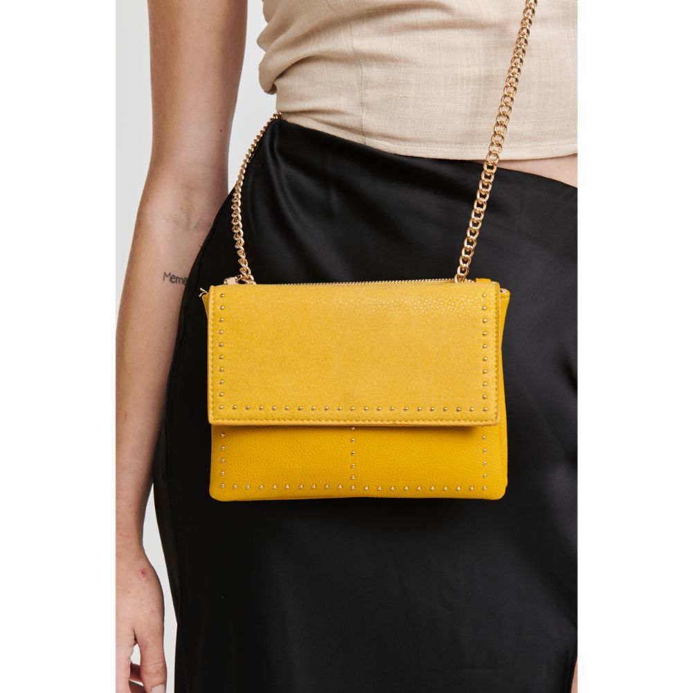 Woman wearing Mustard Moda Luxe Fate Crossbody 842017111610 View 2 | Mustard