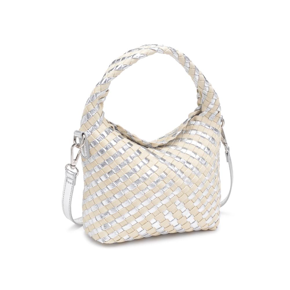 Woman wearing Silver Ivory Moda Luxe Jessamine Crossbody 842017136842 View 6 | Silver Ivory