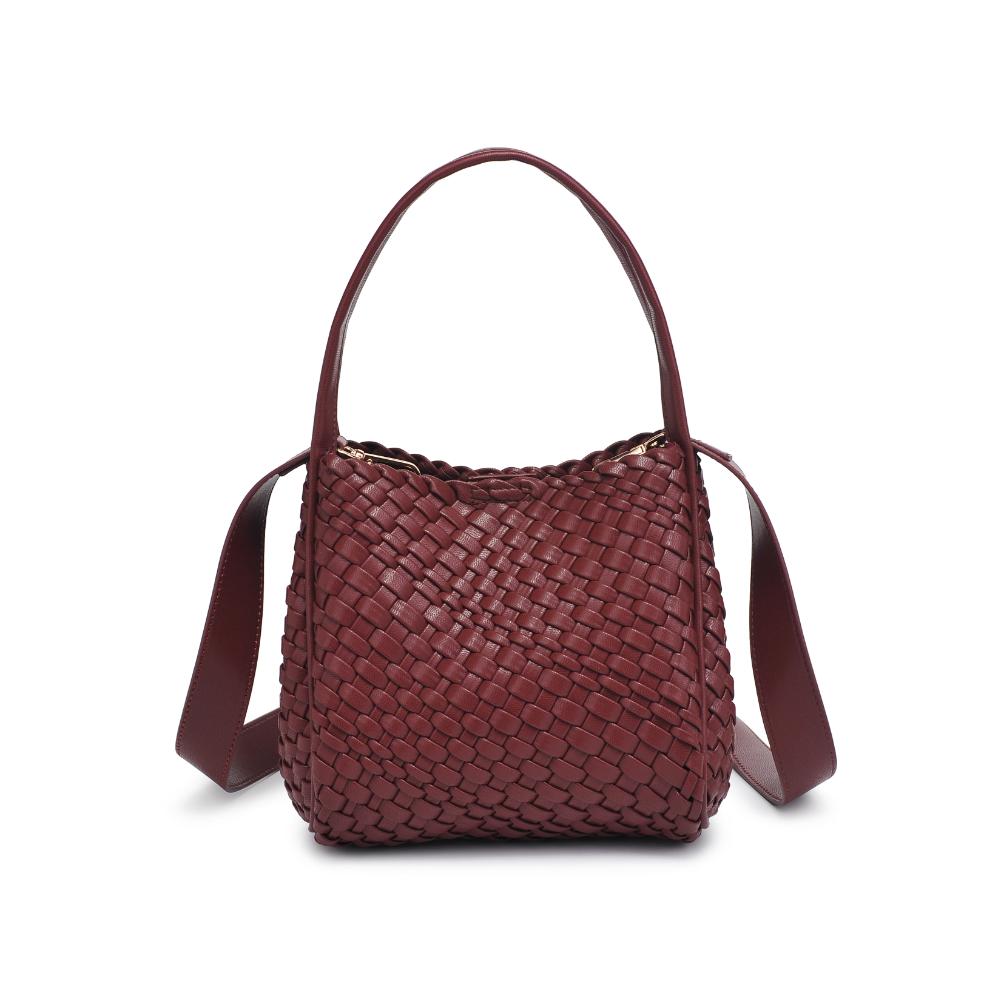 Woman wearing Burgundy Moda Luxe Roxy Crossbody 842017136279 View 7 | Burgundy