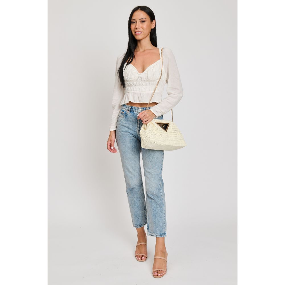 Woman wearing Natural Moda Luxe Kelsi Crossbody 840611112712 View 4 | Natural