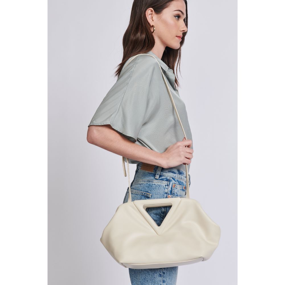 Woman wearing Oatmilk Moda Luxe Kendra Crossbody 842017129059 View 1 | Oatmilk
