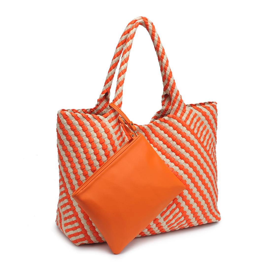 Woman wearing Orange Ivory Moda Luxe Solana - Mixed Material Tote 842017138600 View 6 | Orange Ivory