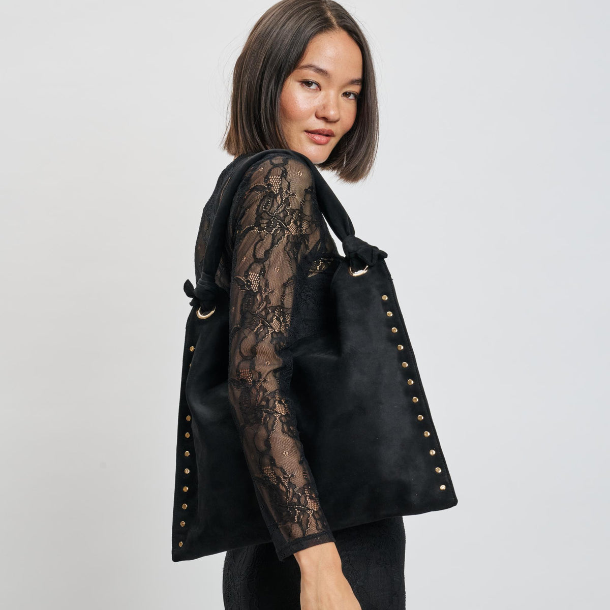 Woman wearing Black Moda Luxe Meadow Hobo 842017139935 View 2 | Black