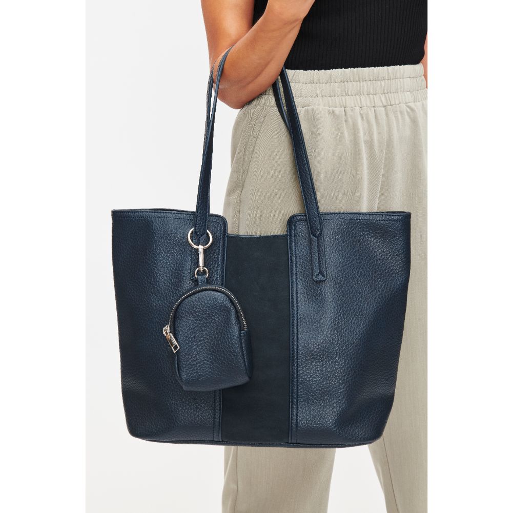 Woman wearing Teal Moda Luxe Millie Tote 842017128670 View 1 | Teal
