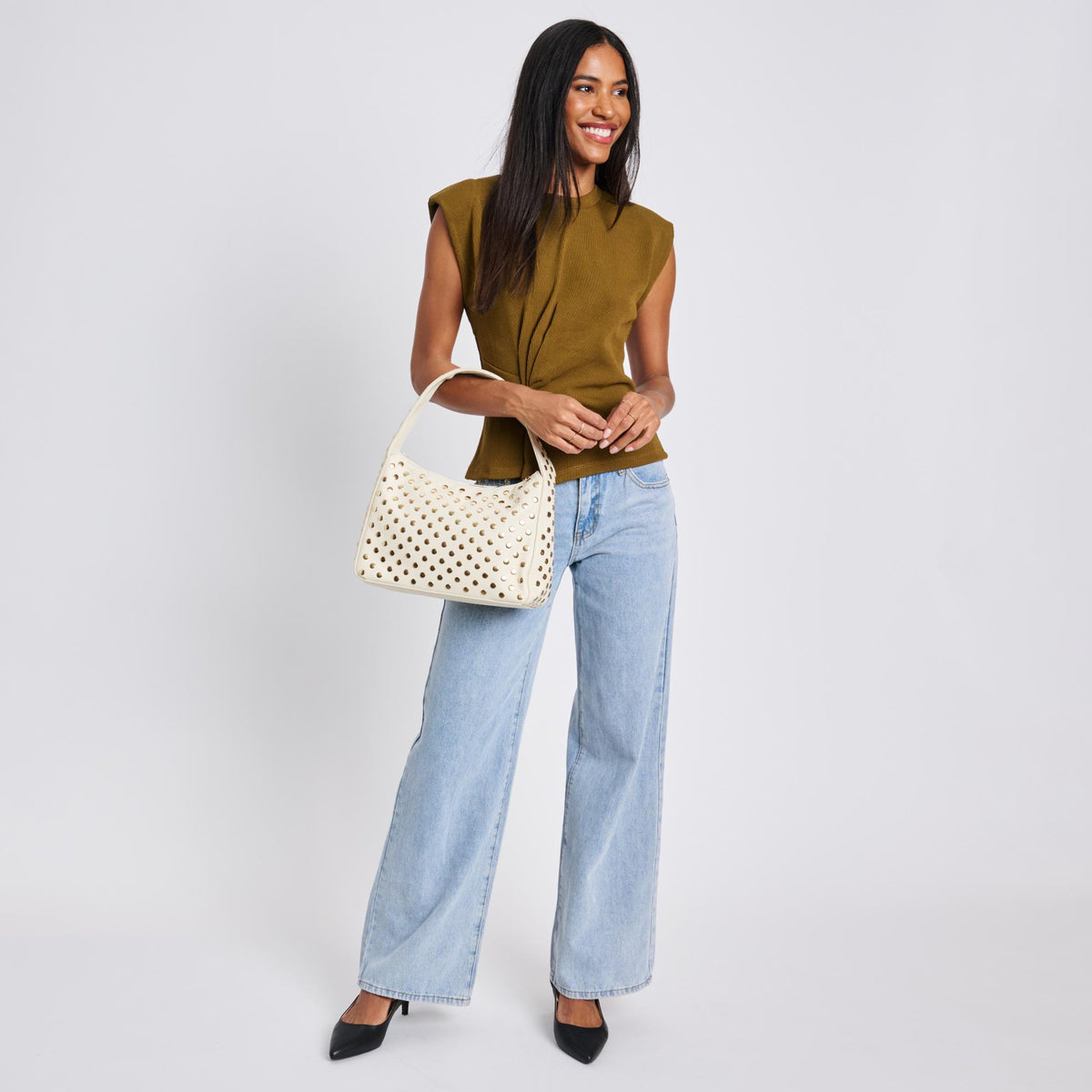 Woman wearing Cream Moda Luxe Rebel Crossbody 842017136484 View 3 | Cream