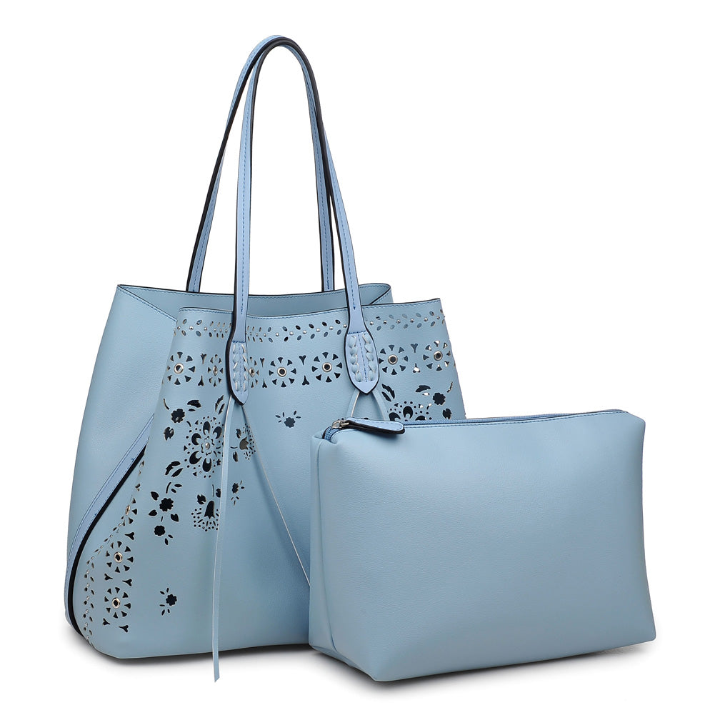 Woman wearing Blue Moda Luxe Canal Tote 842017113966 View 2 | Blue