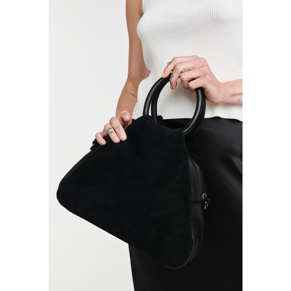 Woman wearing Black Moda Luxe Addy Satchel 842017126348 View 2 | Black
