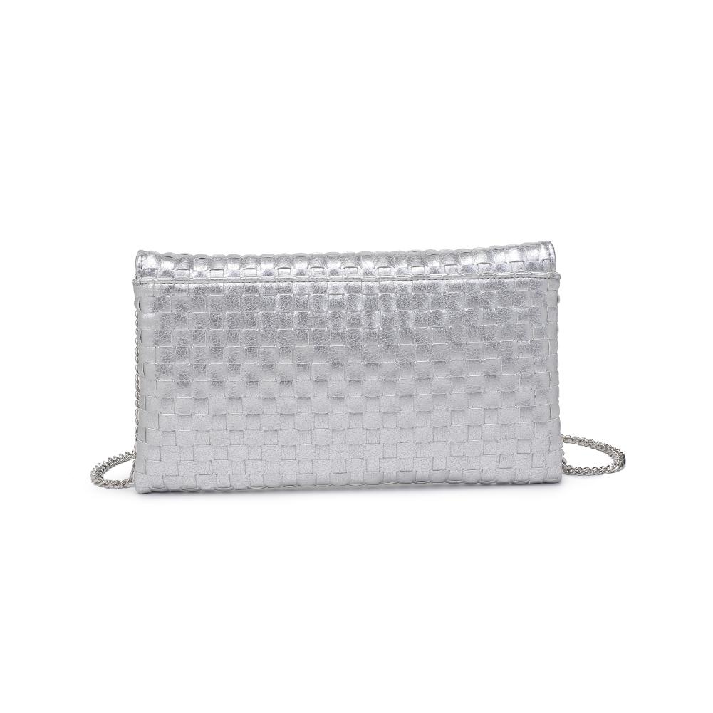 Woman wearing Silver Moda Luxe Priscilla Clutch 842017136569 View 7 | Silver