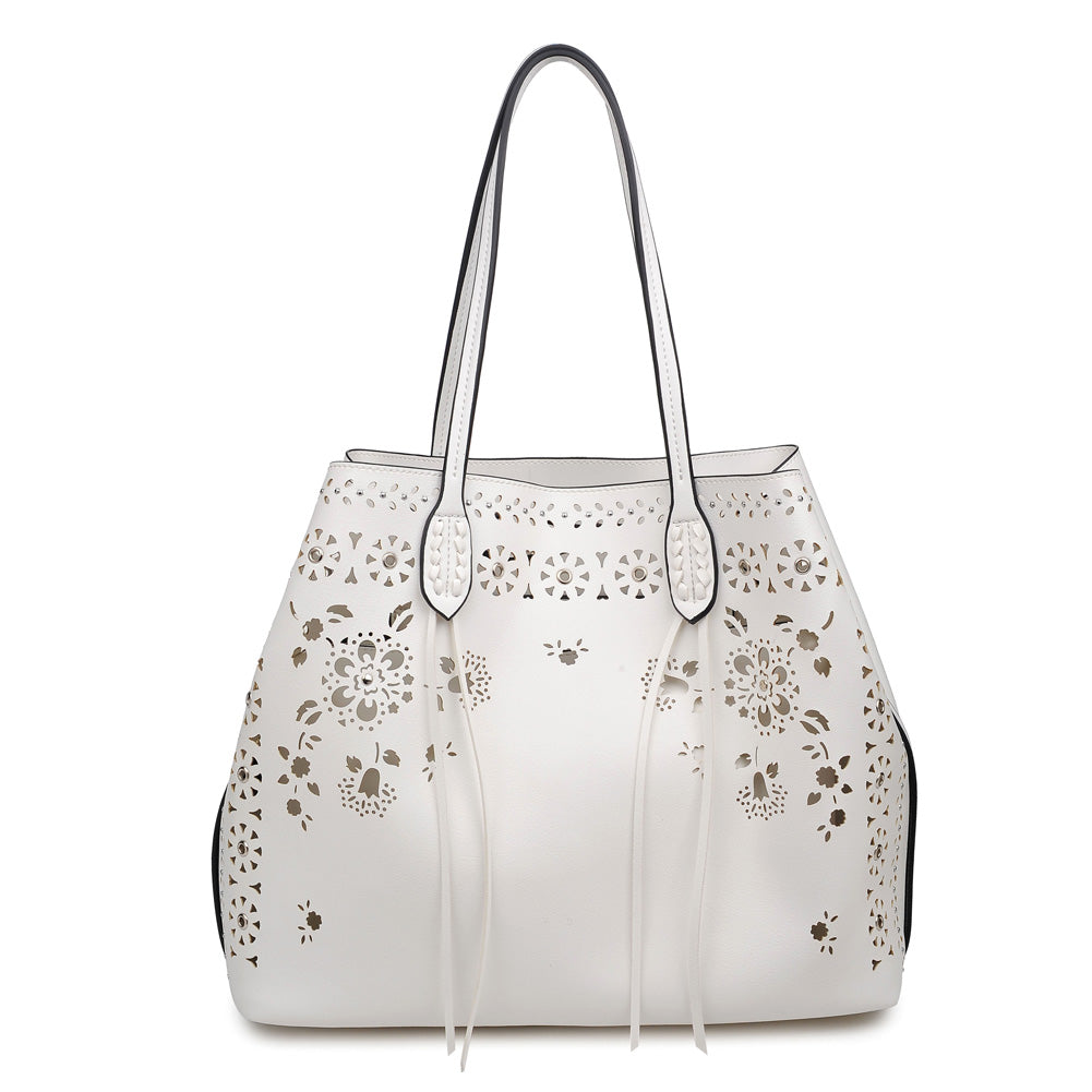 Woman wearing White Moda Luxe Canal Tote 842017113959 View 5 | White