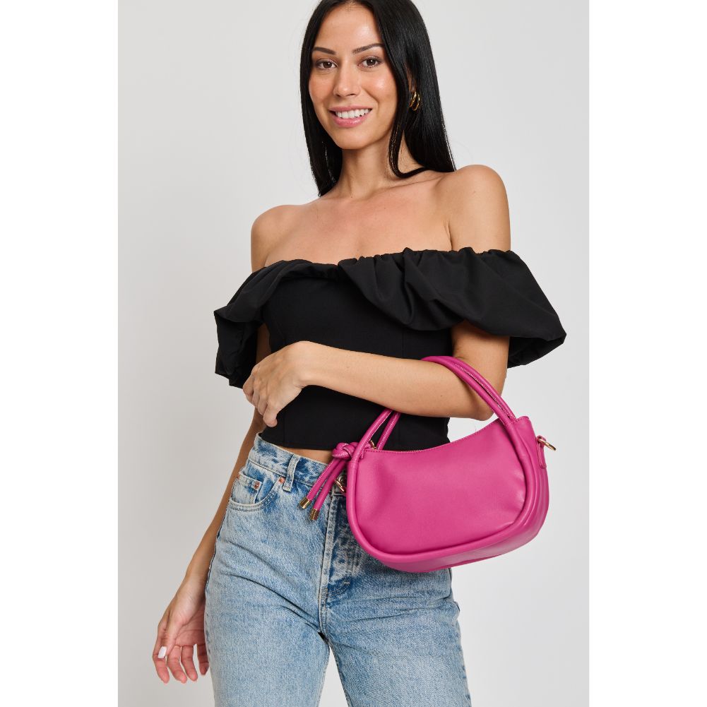 Woman wearing Magenta Moda Luxe Celine Crossbody 842017133612 View 1 | Magenta