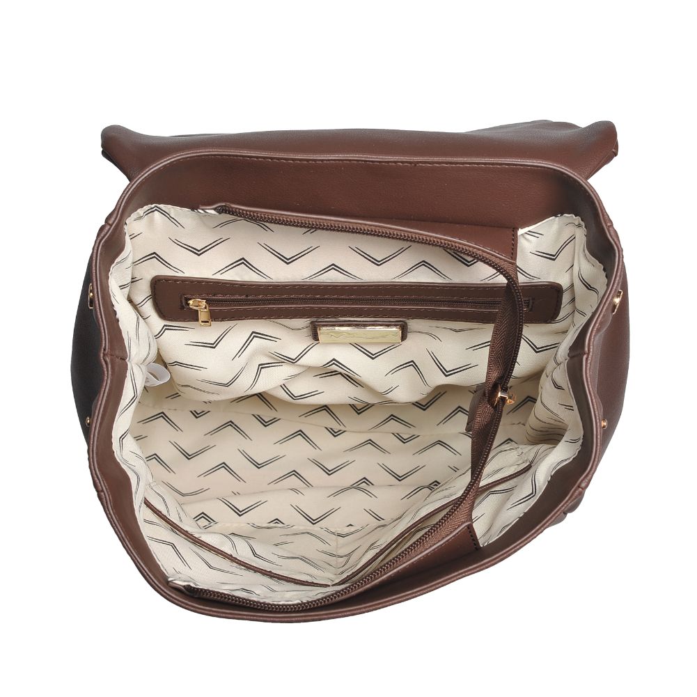 Woman wearing Chocolate Moda Luxe Ryan Backpack 842017128809 View 9 | Chocolate
